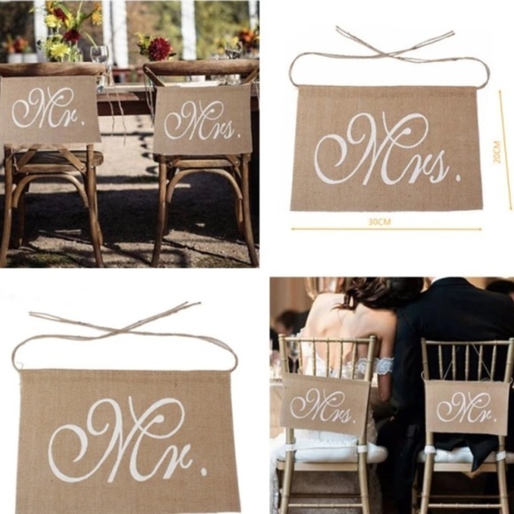 Mrs. and Mr. Burlap Wedding Chair Signs NWT - Picture 8 of 8